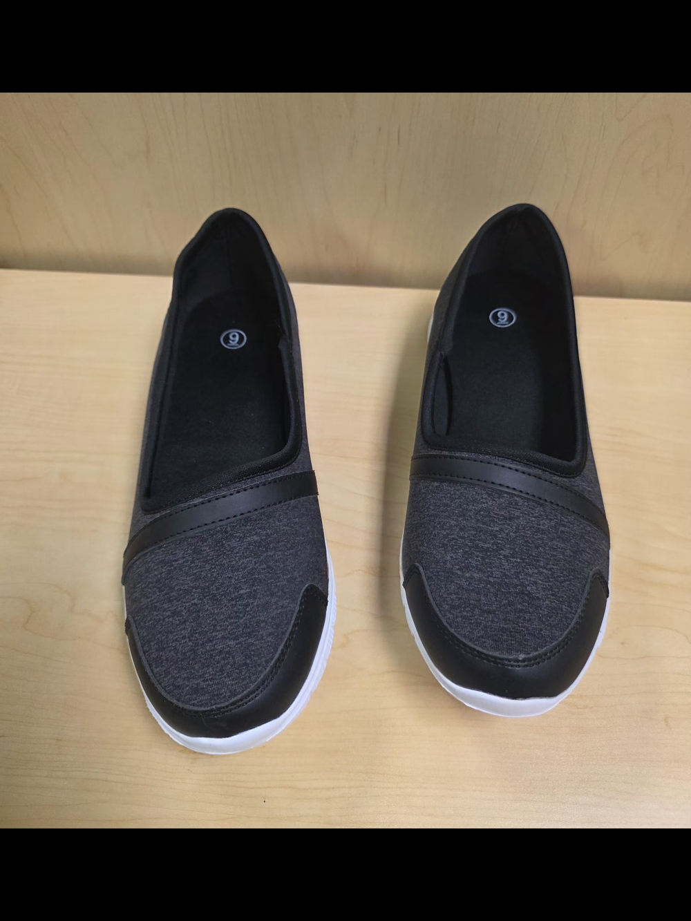 Women's Slip-On Sneakers in Charcoal and Black with White Sole